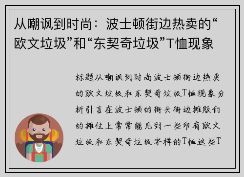 从嘲讽到时尚：波士顿街边热卖的“欧文垃圾”和“东契奇垃圾”T恤现象分析