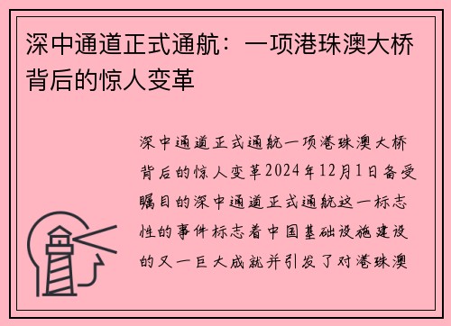 深中通道正式通航：一项港珠澳大桥背后的惊人变革