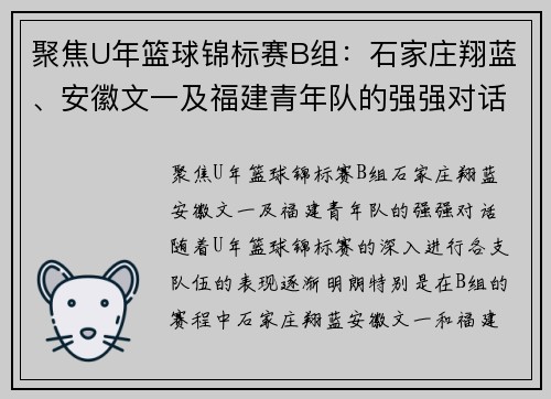 聚焦U年篮球锦标赛B组：石家庄翔蓝、安徽文一及福建青年队的强强对话