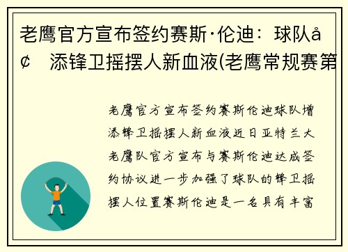 老鹰官方宣布签约赛斯·伦迪：球队增添锋卫摇摆人新血液(老鹰常规赛第一)