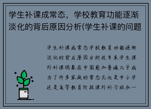 学生补课成常态，学校教育功能逐渐淡化的背后原因分析(学生补课的问题)